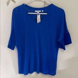 Chico's Blue 3/4 Bell Sleeve Linen Relaxed Fit Top